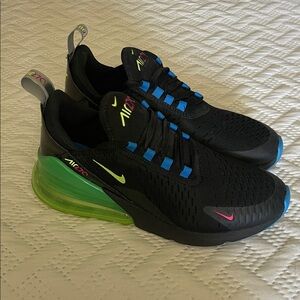 Nike Black Sneakers with Neon Green Heel and Blue Accents